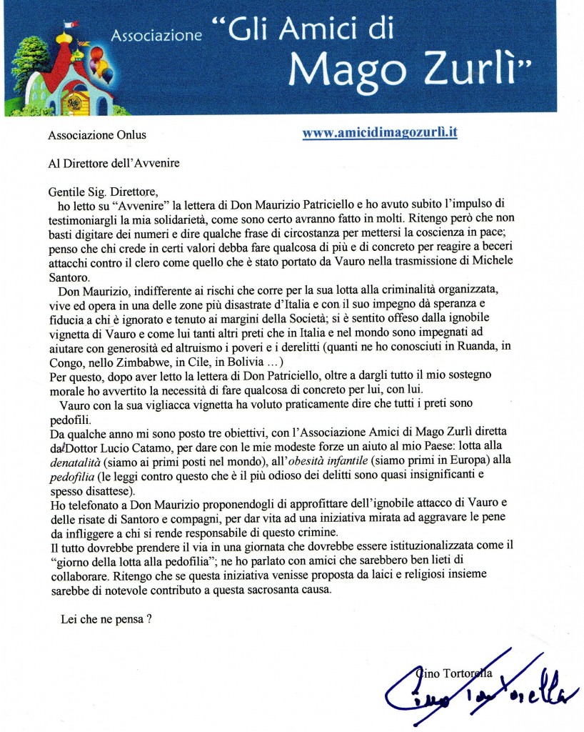 Lettera di Cino sulla Pedofilia